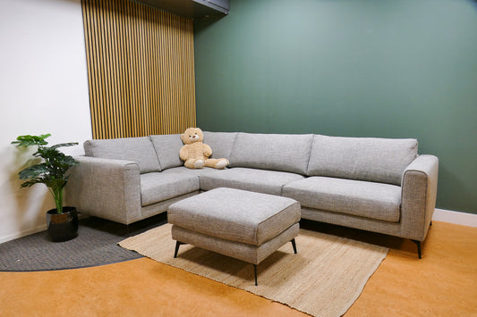 Refurbished Hoekbank + Hocker Grijs Beige