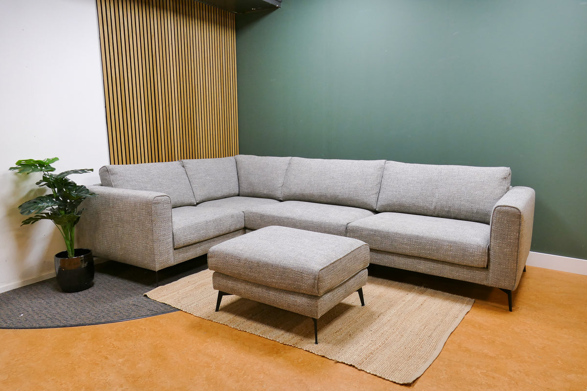Refurbished Hoekbank + Hocker Grijs Beige