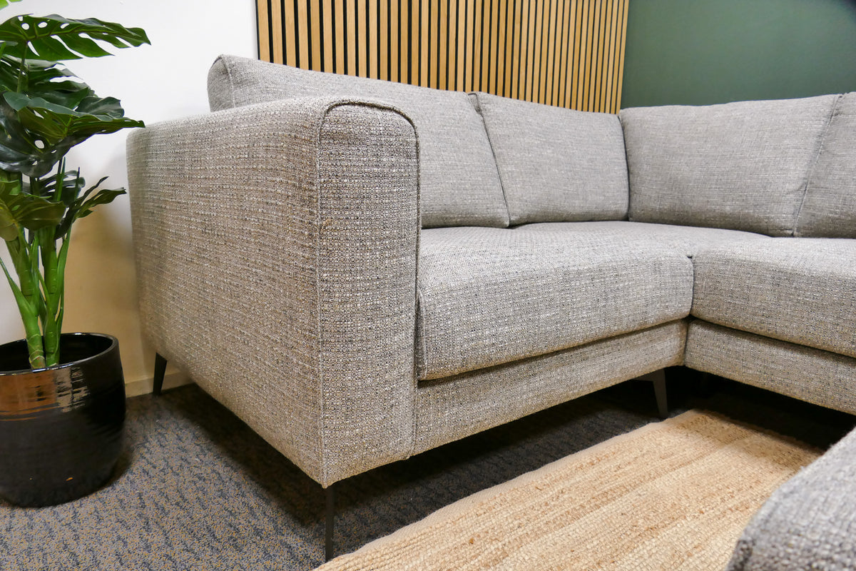 Refurbished Hoekbank + Hocker Grijs Beige