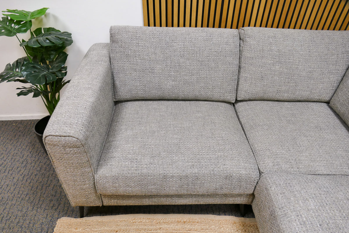 Refurbished Hoekbank + Hocker Grijs Beige