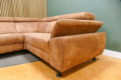 Refurbished Inhouse Hoekbank Cognac Microvezel