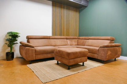 Refurbished Inhouse Hoekbank Cognac Microvezel