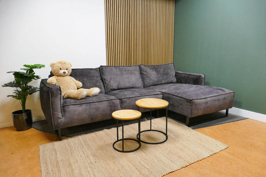 Refurbished Chaise Longue Velvet Antraciet