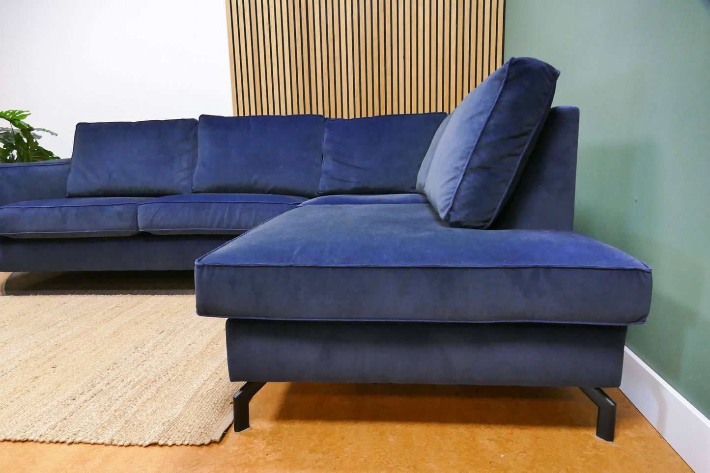 Refurbished Hoekbank Velvet Donkerblauw