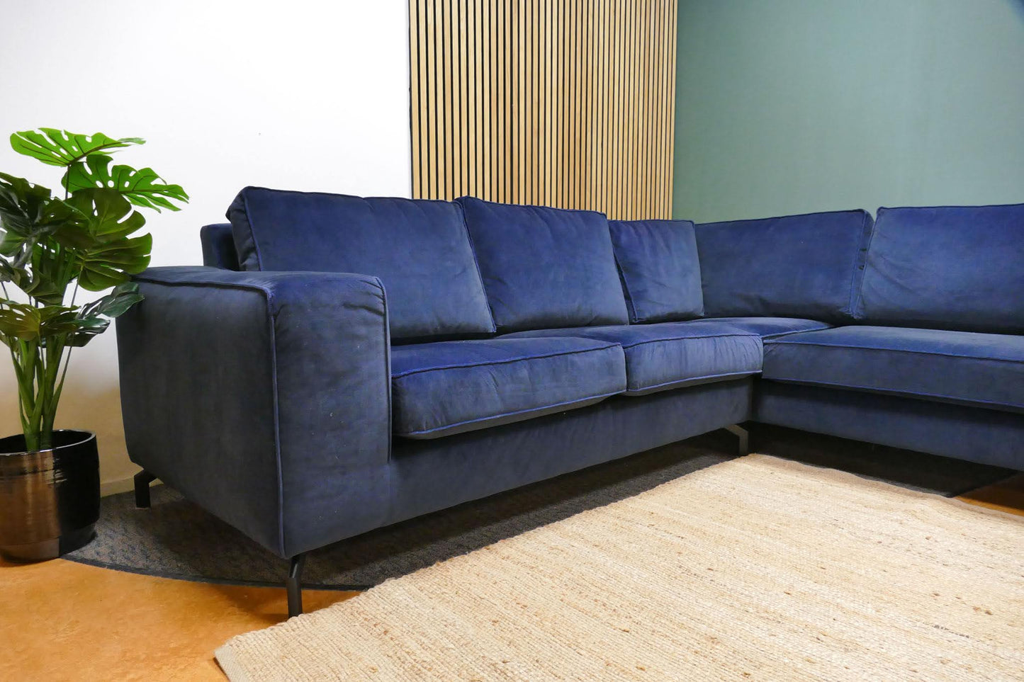 Refurbished Hoekbank Velvet Donkerblauw