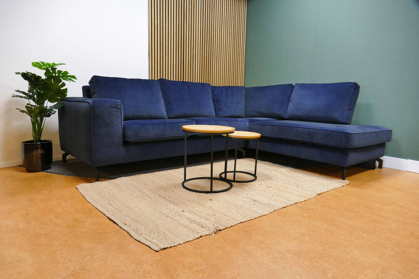 Refurbished Hoekbank Velvet Donkerblauw