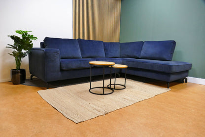 Refurbished Hoekbank Velvet Donkerblauw