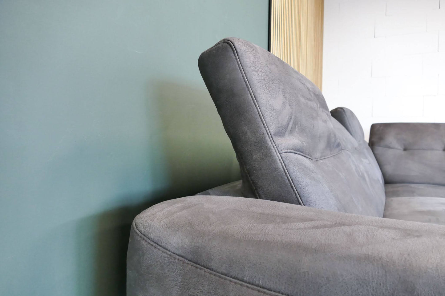 Refurbished Hoekbank Bayfield antraciet verstelbare hoofdsteunen