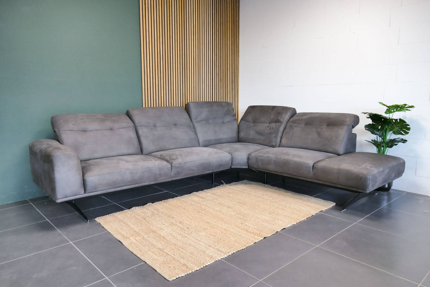 Refurbished Hoekbank Bayfield antraciet verstelbare hoofdsteunen