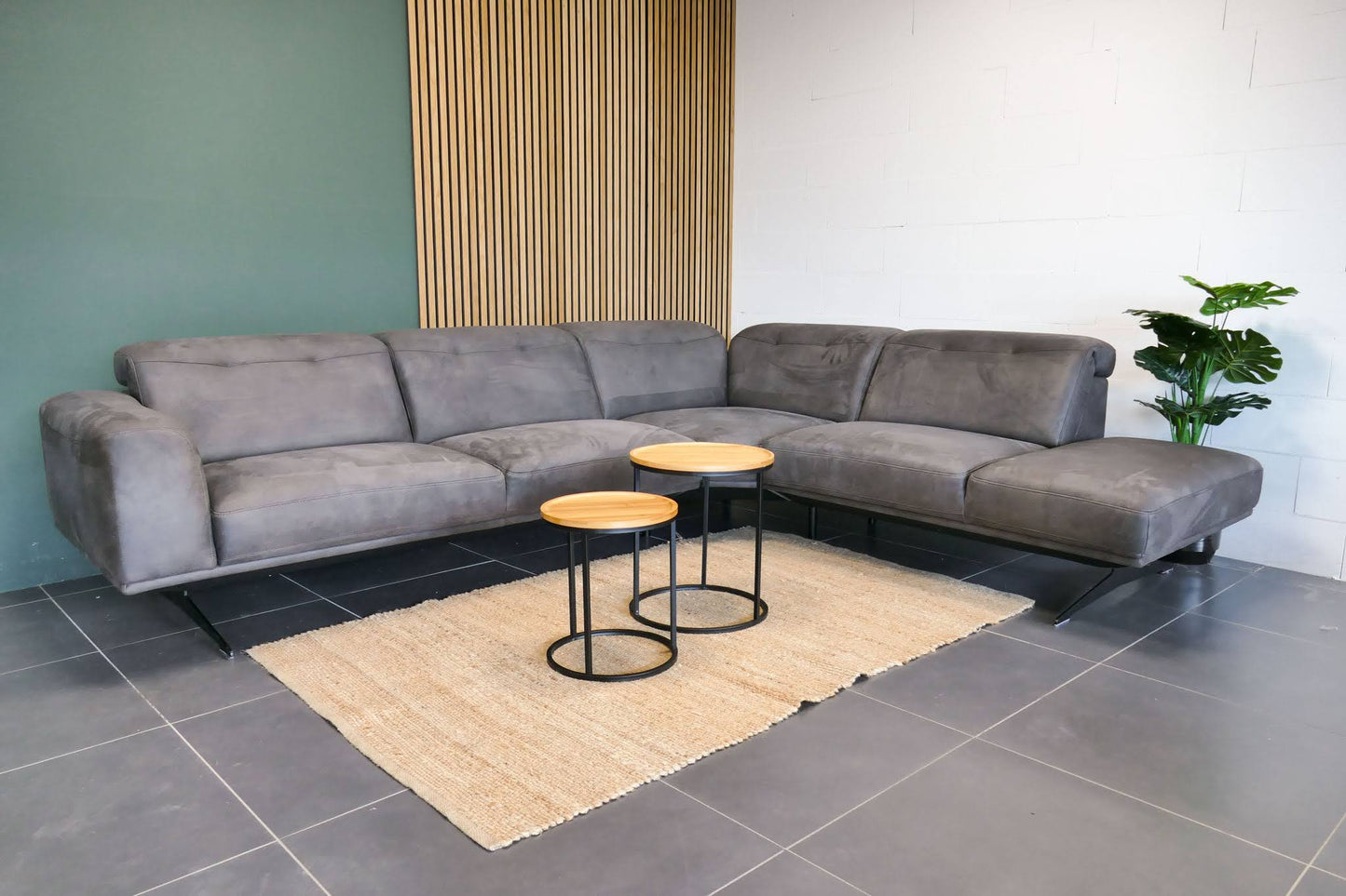 Refurbished Hoekbank Bayfield antraciet verstelbare hoofdsteunen