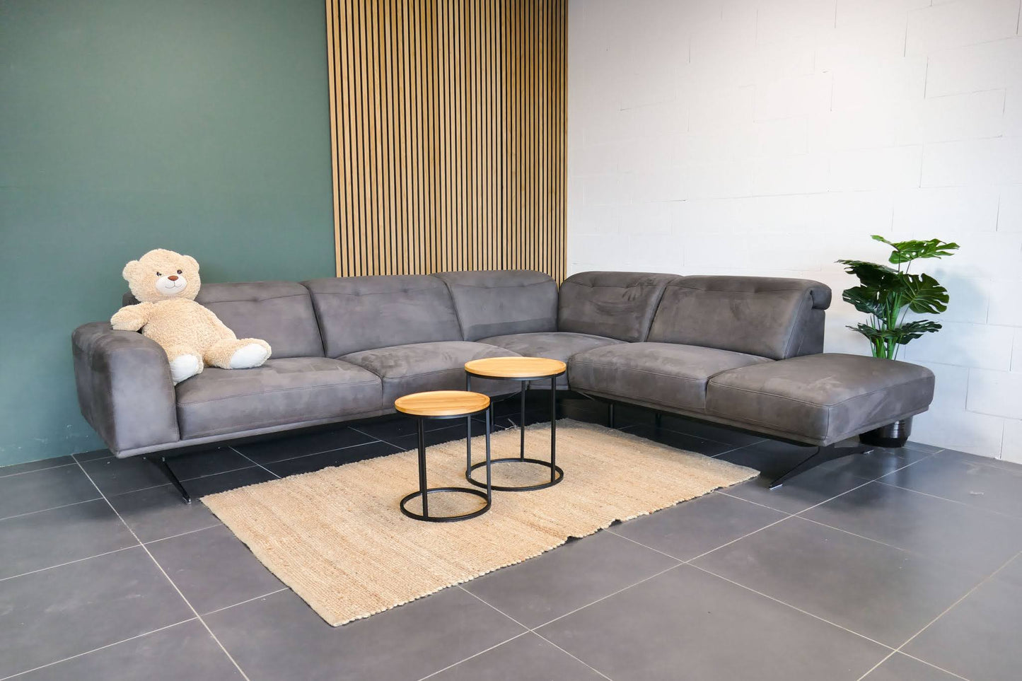 Refurbished Hoekbank Bayfield antraciet verstelbare hoofdsteunen