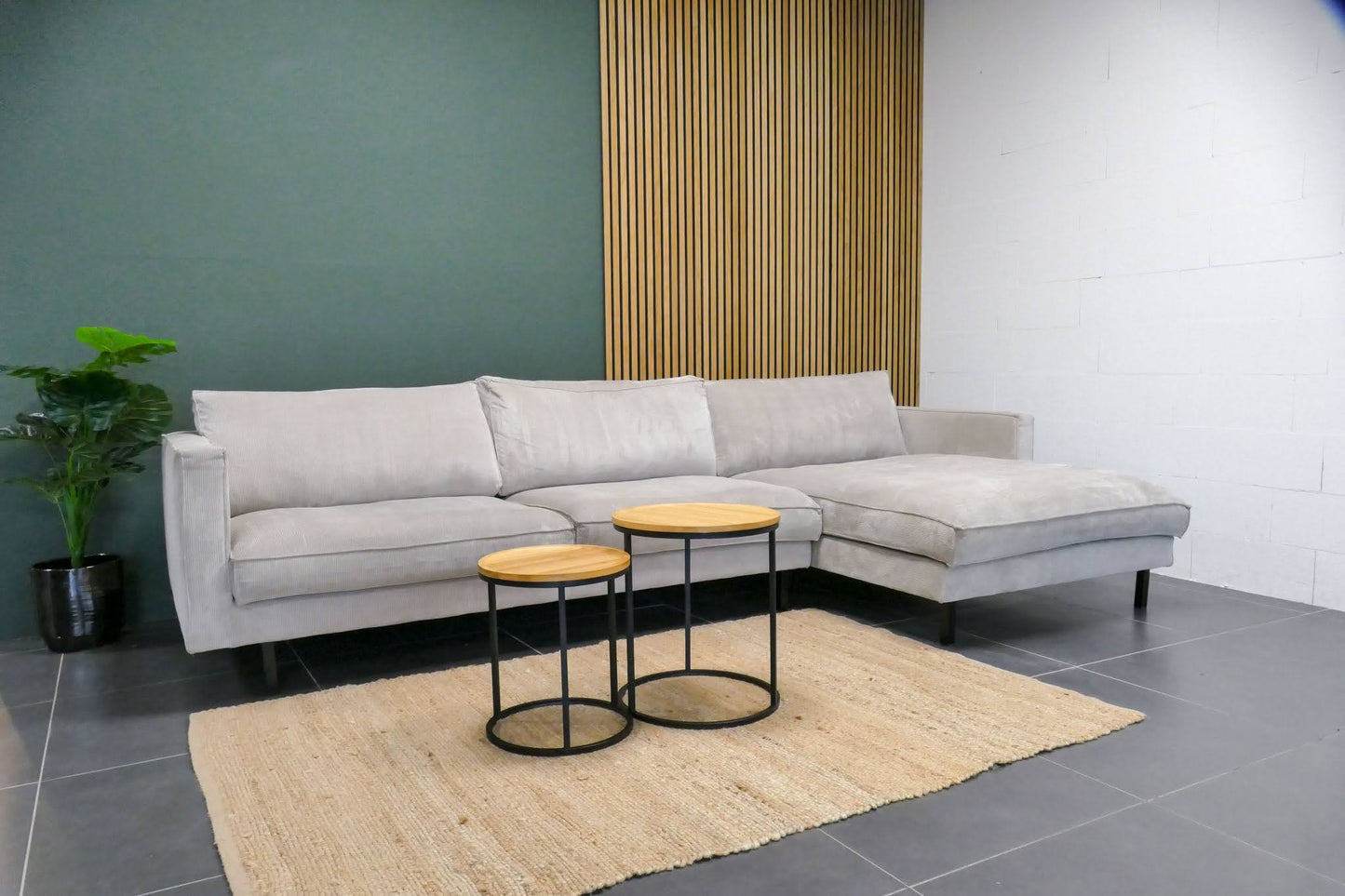 Refurbished Hoekbank Bysidde Ribstof Beige