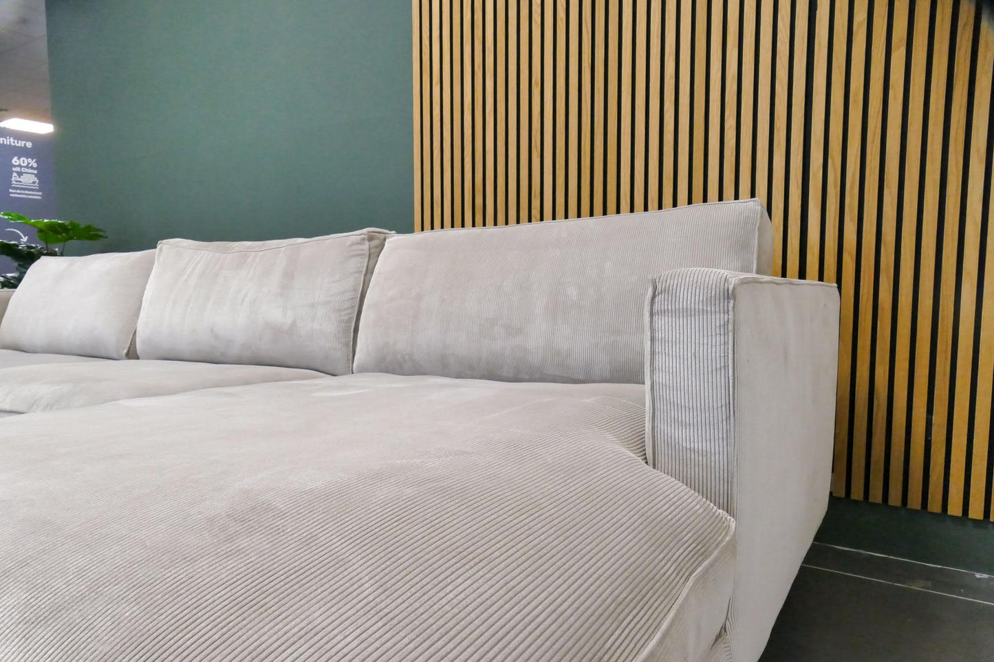 Refurbished Hoekbank Bysidde Ribstof Beige