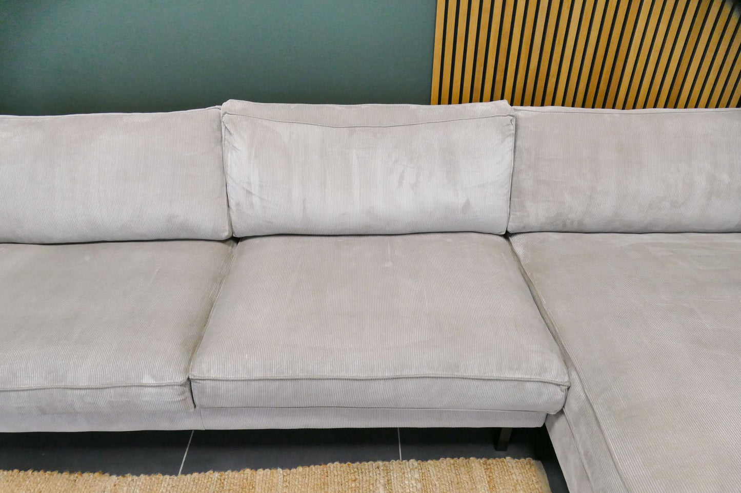 Refurbished Hoekbank Bysidde Ribstof Beige