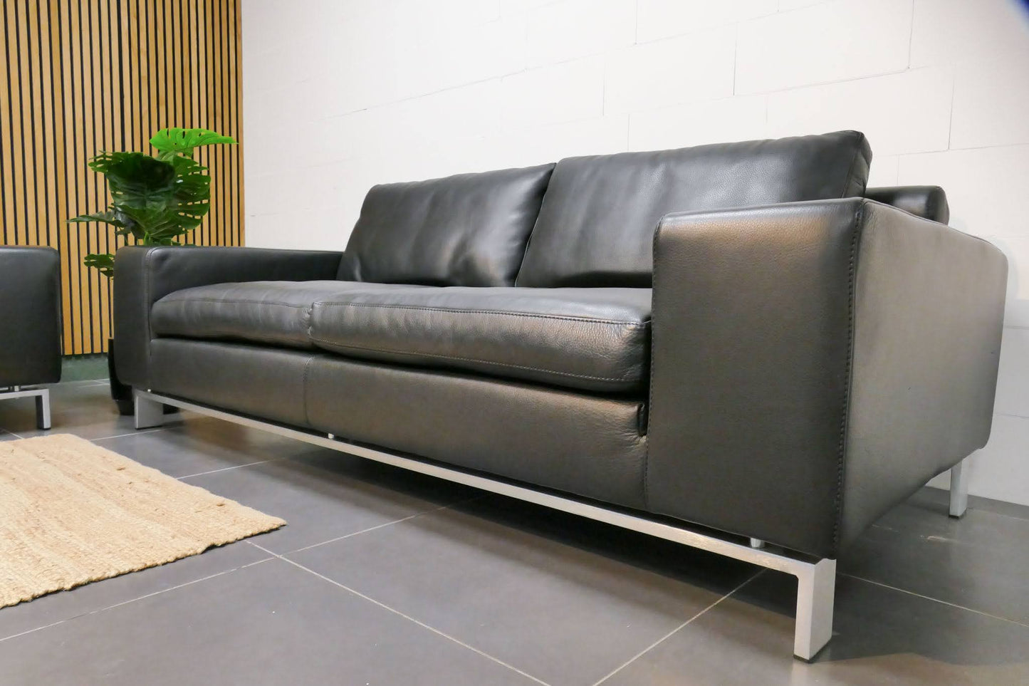 Refurbished Montel Set Zwart Leder 3 en 2,5 zits