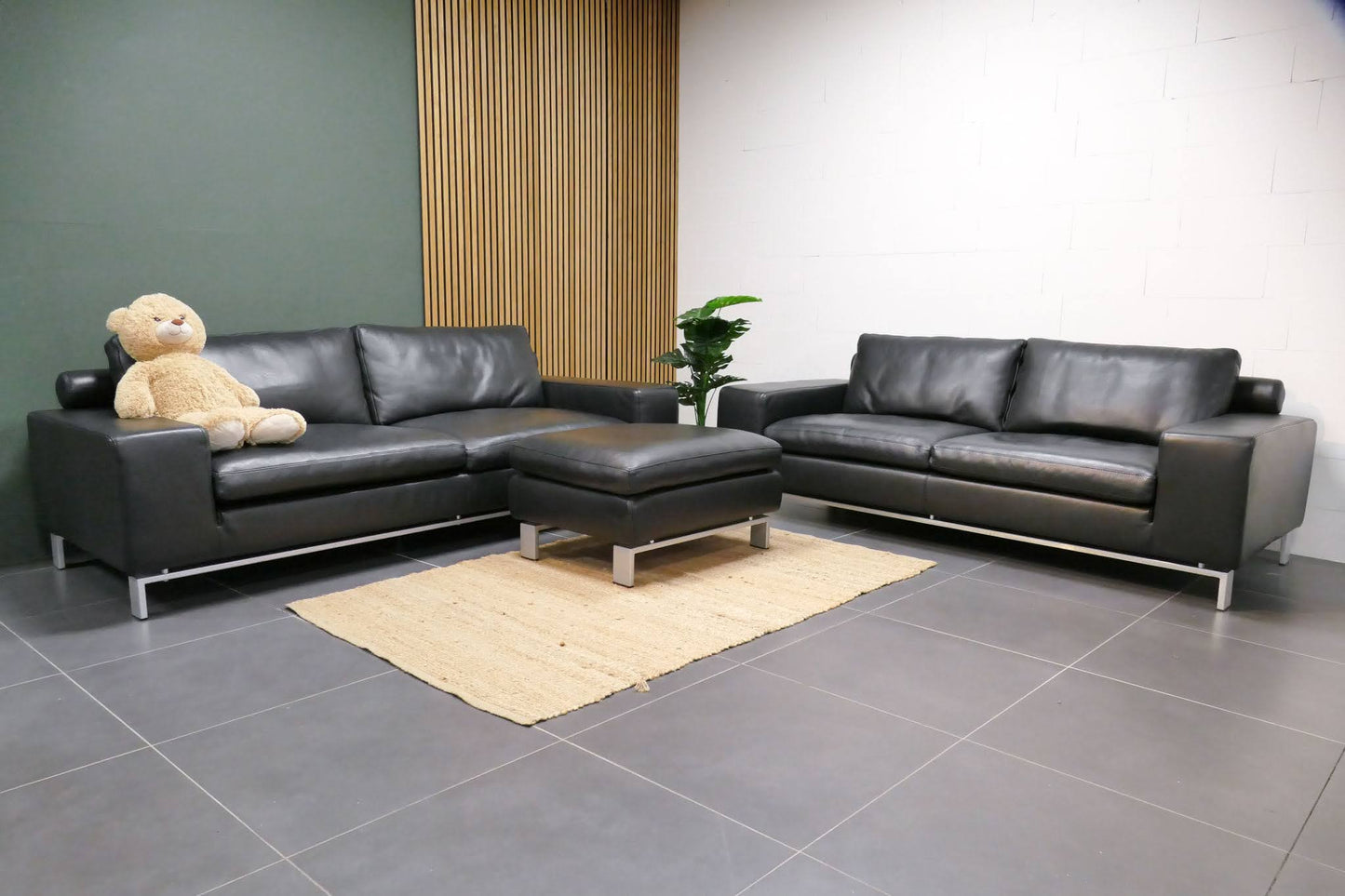 Refurbished Montel Set Zwart Leder 3 en 2,5 zits