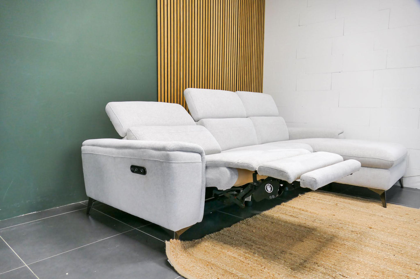 Refurbished Chaise Longue Gebroken Wit / Beige Elektrisch