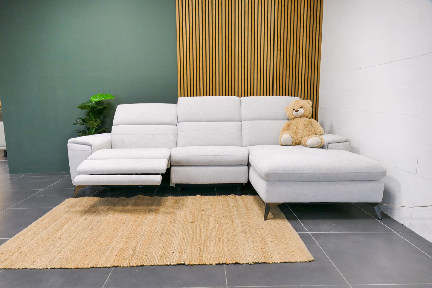 Refurbished Chaise Longue Gebroken Wit / Beige Elektrisch