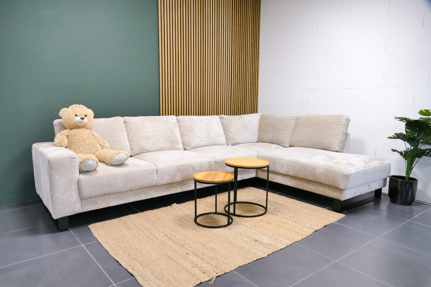 Refurbished Moderne Hoekbank Beige Bouclé