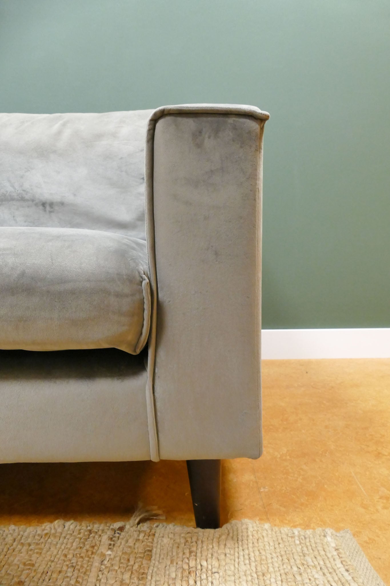 Refrubished hoekbank DFS Velvet Blauw/Grijs