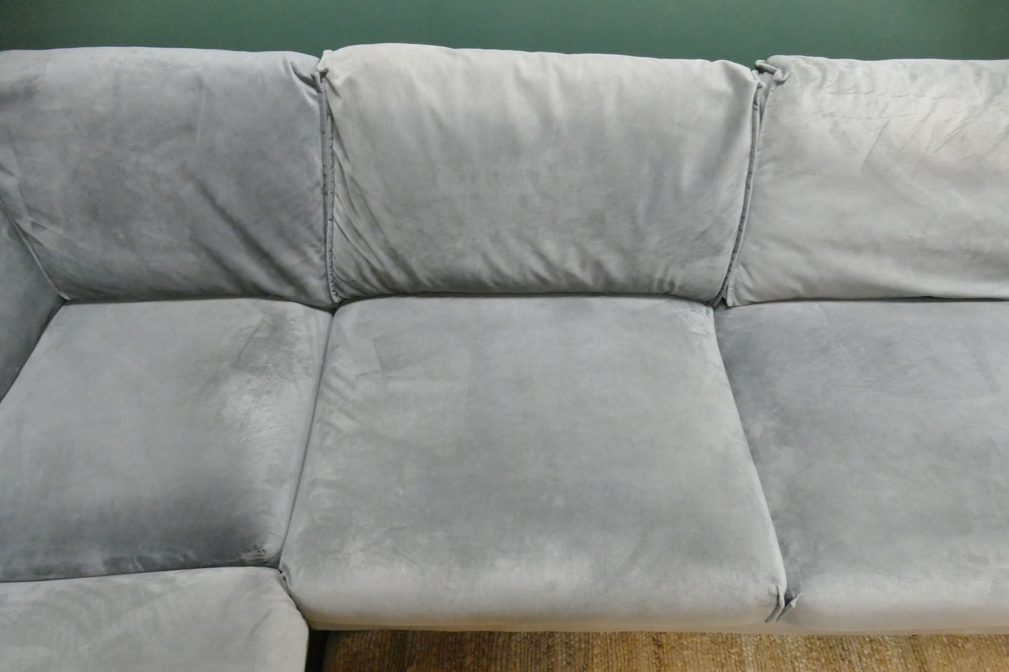 Refrubished hoekbank DFS Velvet Blauw/Grijs