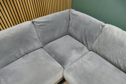 Refrubished hoekbank DFS Velvet Blauw/Grijs