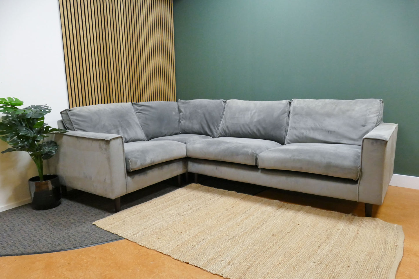 Refrubished hoekbank DFS Velvet Blauw/Grijs