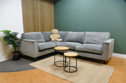 Refrubished hoekbank DFS Velvet Blauw/Grijs