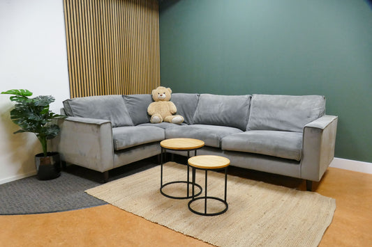 Refrubished hoekbank DFS Velvet Blauw/Grijs