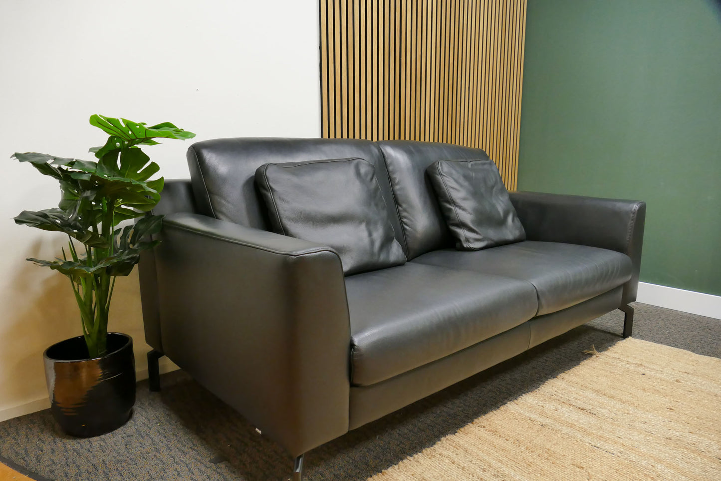Refurbished 2,5-zits Montel Montelex Zwart Leer