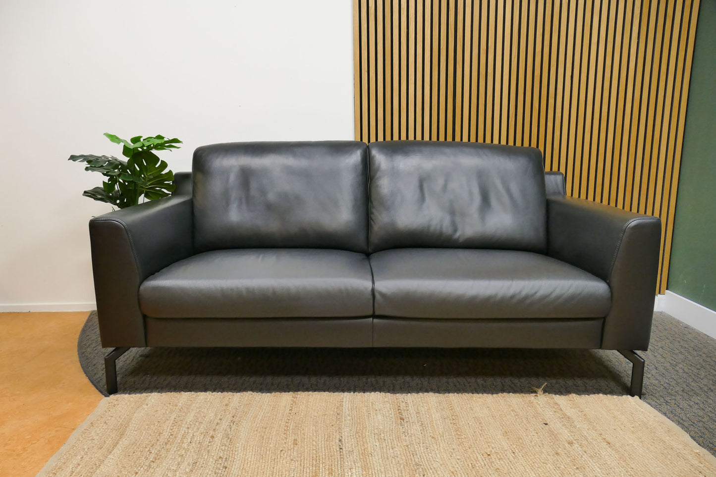 Refurbished 2,5-zits Montel Montelex Zwart Leer