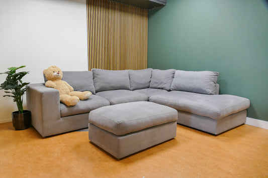 Refurbished Grote Loungebank + Hocker Grijs