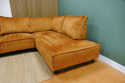 Refurbished Hoekbank Velvet Oranje/Goud