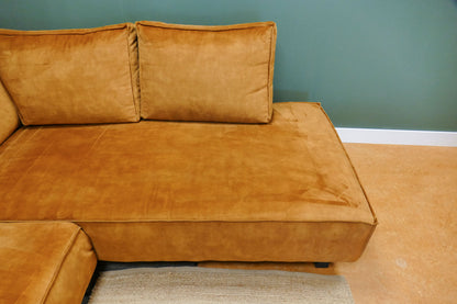 Refurbished Hoekbank Velvet Oranje/Goud