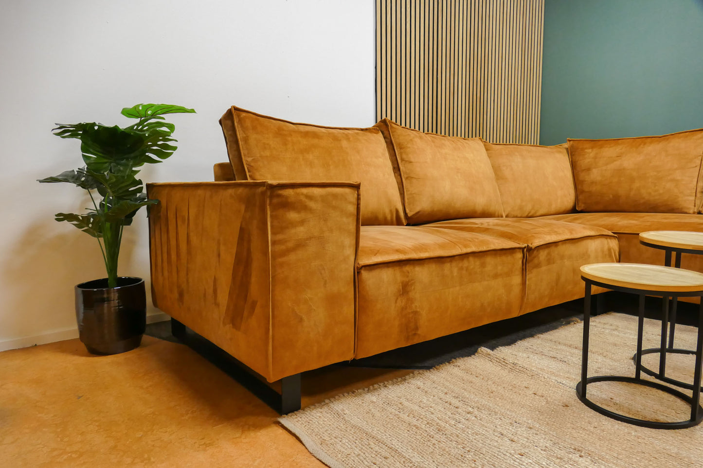 Refurbished Hoekbank Velvet Oranje/Goud