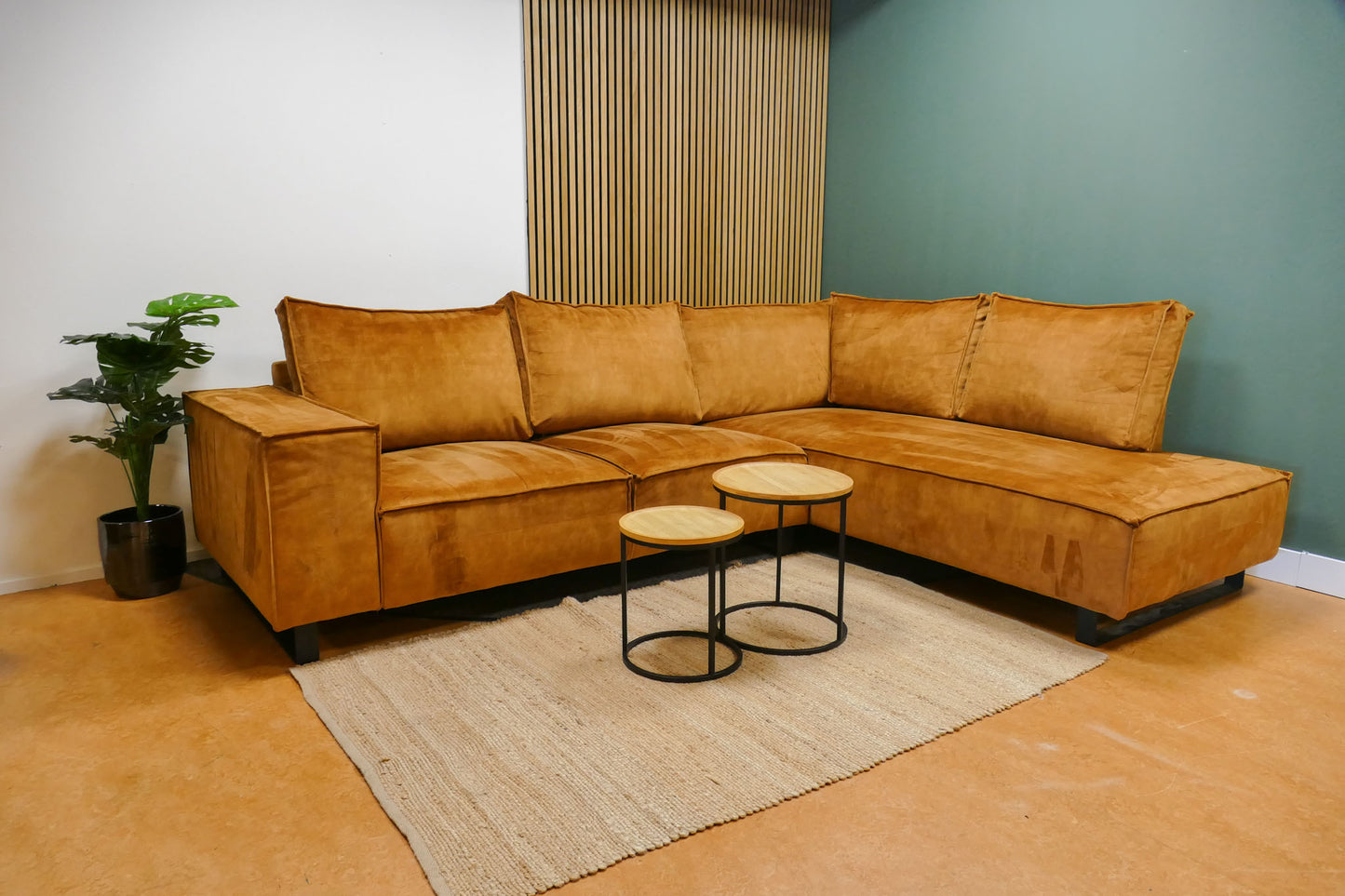 Refurbished Hoekbank Velvet Oranje/Goud