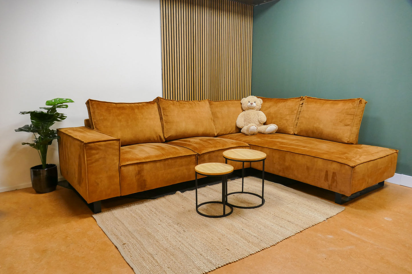 Refurbished Hoekbank Velvet Oranje/Goud