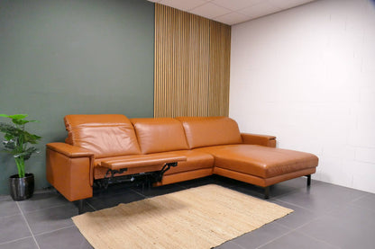 Refurbished Prominent Chaise Longue Cognac Leer Elektrisch verstelbaar
