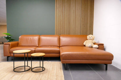 Refurbished Prominent Chaise Longue Cognac Leer Elektrisch verstelbaar