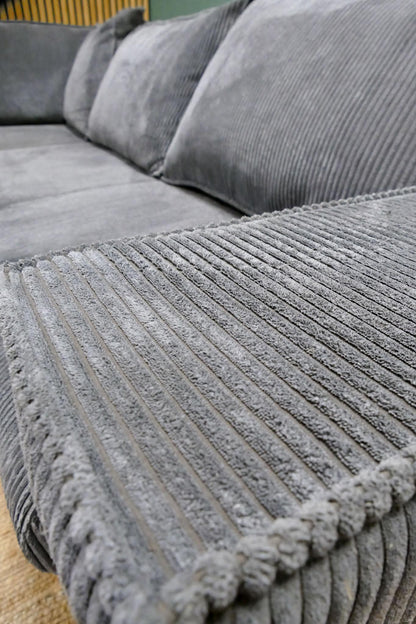 Refurbished Ribstof Hoekbank Grijs