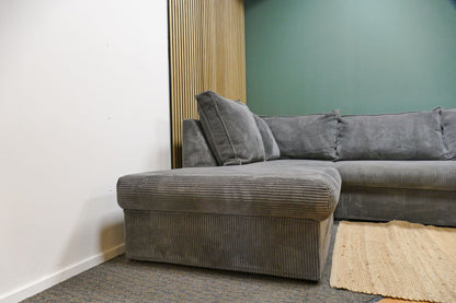 Refurbished Ribstof Hoekbank Grijs