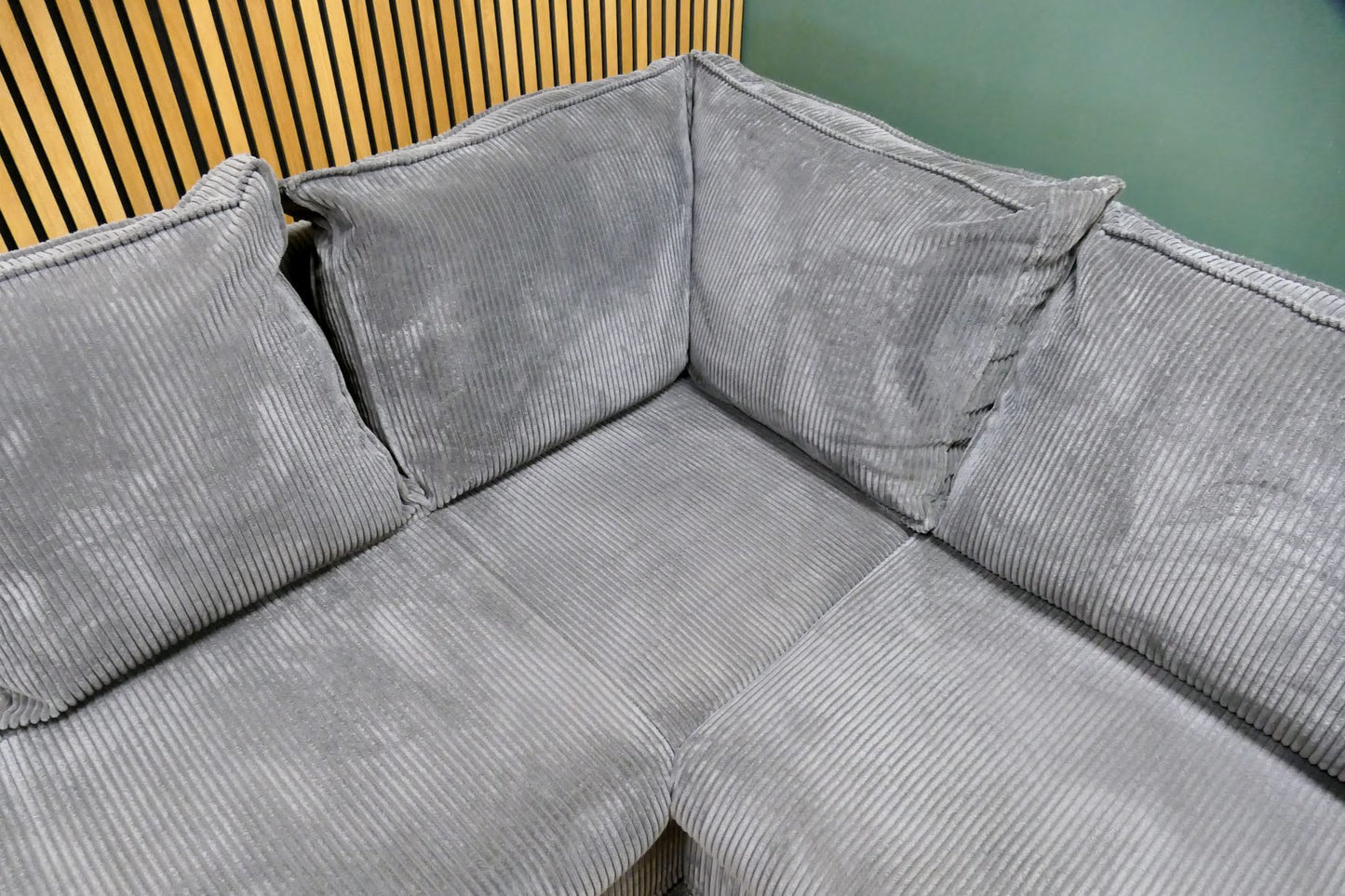 Refurbished Ribstof Hoekbank Grijs