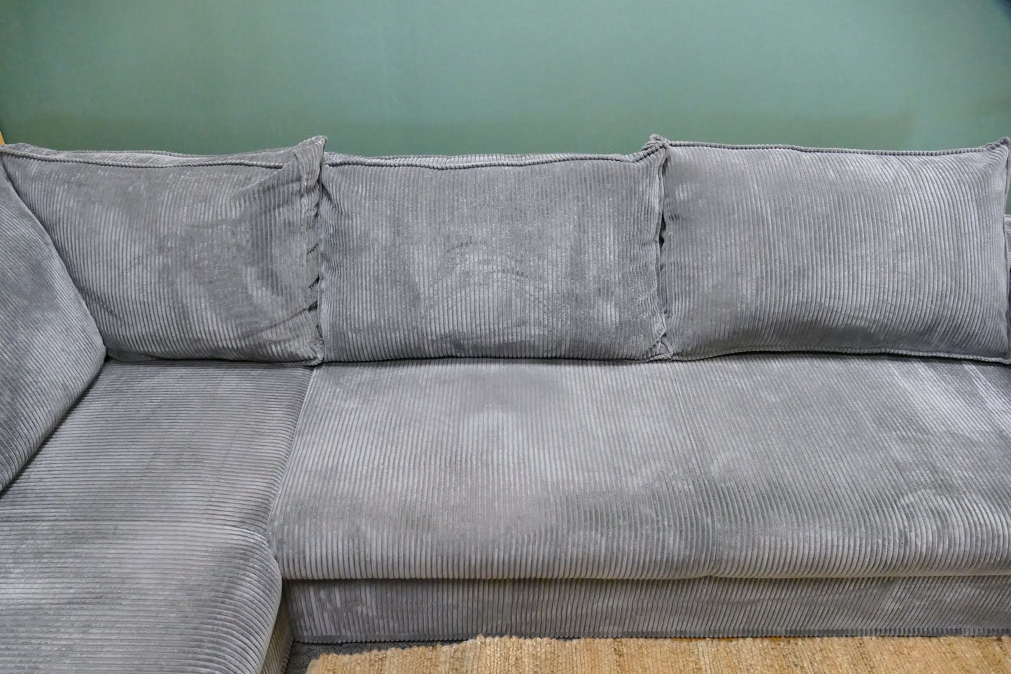 Refurbished Ribstof Hoekbank Grijs
