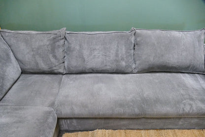 Refurbished Ribstof Hoekbank Grijs