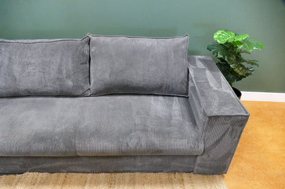 Refurbished Ribstof Hoekbank Grijs