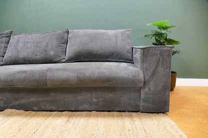 Refurbished Ribstof Hoekbank Grijs