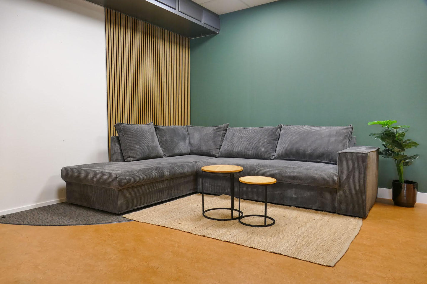 Refurbished Ribstof Hoekbank Grijs