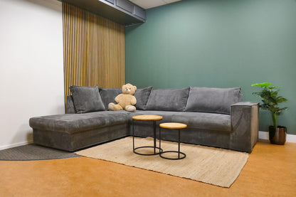 Refurbished Ribstof Hoekbank Grijs