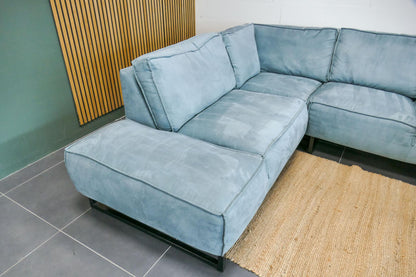 Refurbished Hoekbank Turquoise met Hocker