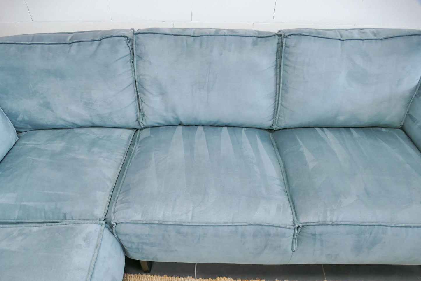 Refurbished Hoekbank Turquoise met Hocker